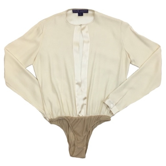Ralph Lauren Silk Plunging Long Sleeve Bodysuit 6 - Picture 1 of 7